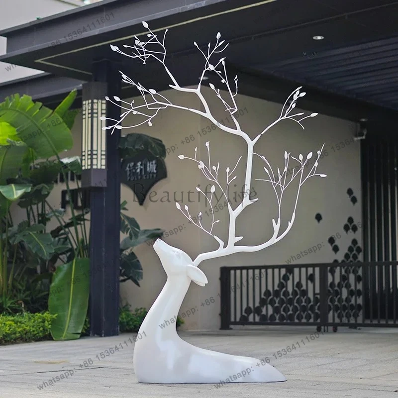 FG26Abstract sika deer sculpture bust deer fiberglass light luxury beautiful lawn landscape decorative art ornament