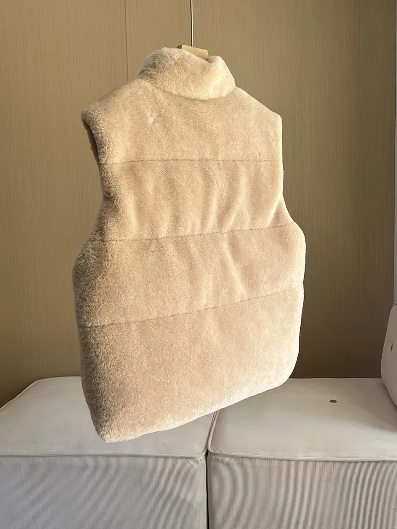 Débardeur en duvet pour femme, col montant chaud, Double face, nouvelle collection hiver européenne