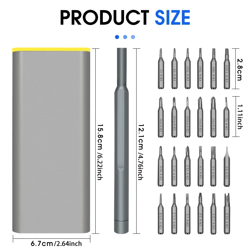 Precision Screwdriver Set with Magnetic Ring & Repair Mat 24-in-1 Portable Multi-Bit Tool Kit for Phone Laptop Watch Glasses
