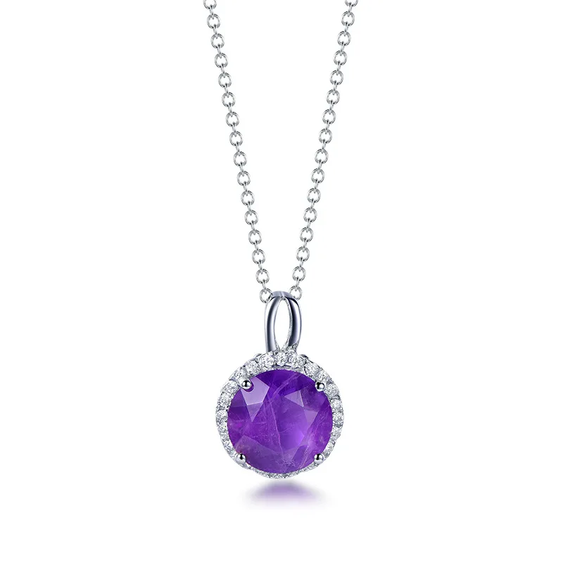 

Real 925 Silver Amethyst Necklace for Women Clavicle Chain Natural Gemstone Pendant Christmas Gift