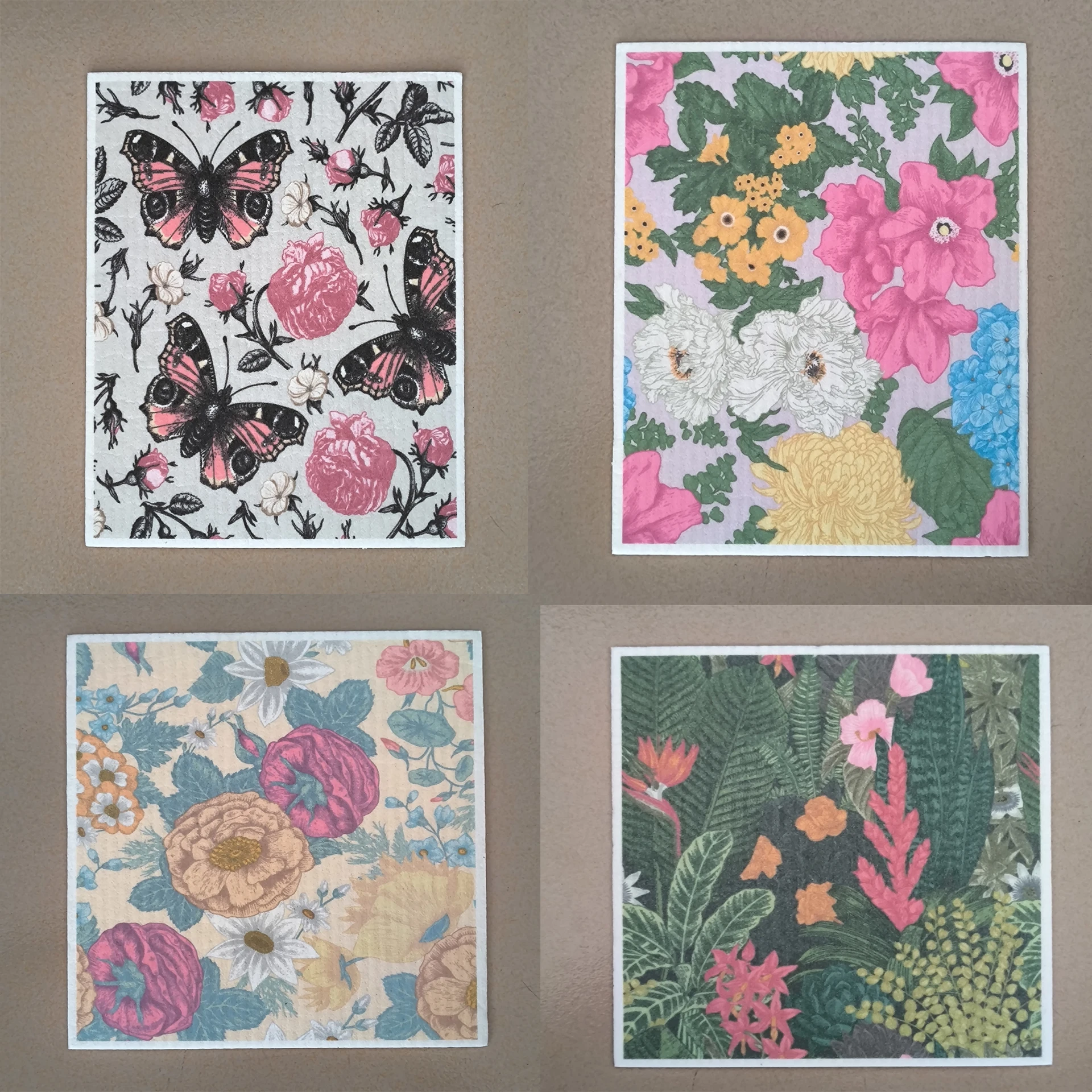 

Flora butterfly Swedish Dishcloths Kitchen 4Pcs Watercolor Reusable Paper Towel Washable Dish Towel Non-Scratch Cellulose Napkin
