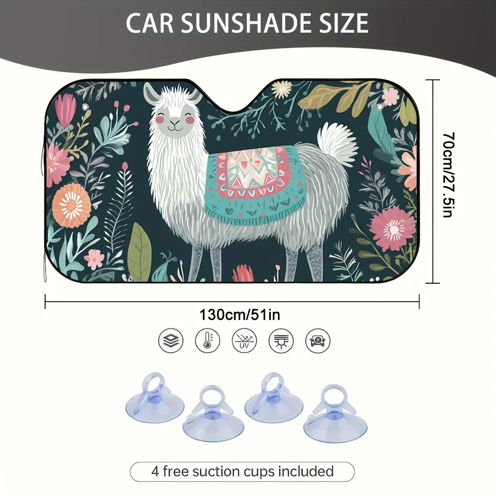 1pc Floral Llama Oasis Car Sun Visor, Ideal For Traveling In Hot Weather, Helps Maintain The Car's Comfortable Temperature., Ho