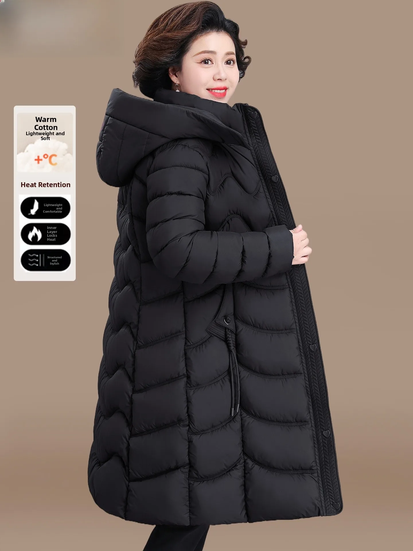 

Winter Long down Jaet Women's Cotton Coat over Knee Middle-Aged Mom Winter Warm Casual Loose Fit Polyester Fiber 2025 New