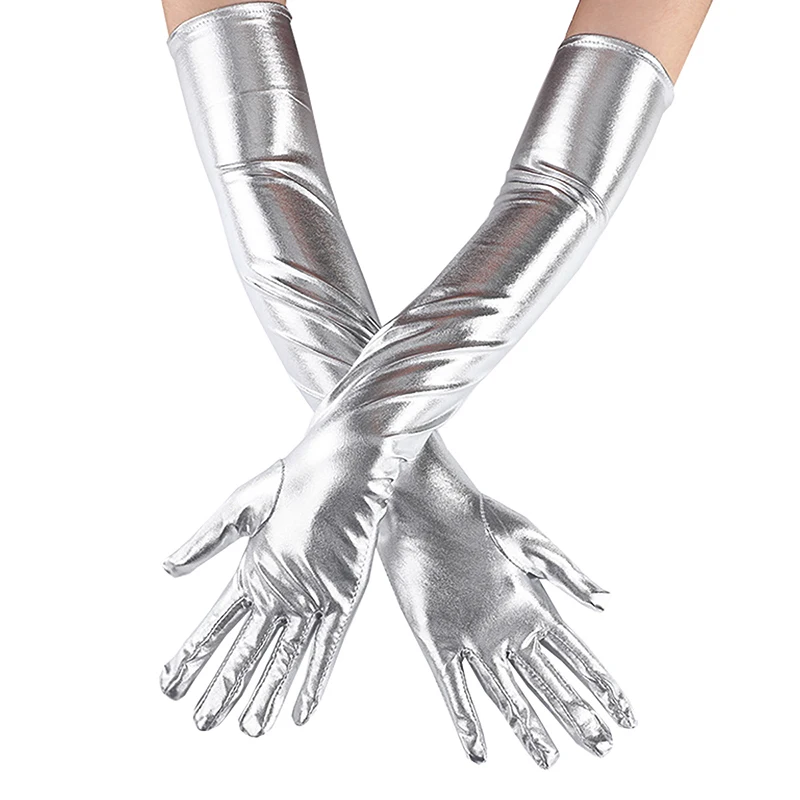 Guantes largos lisos de cuero lacado de 55cm para mujer, manoplas sexis para Cosplay, club nocturno, puesta en escena, baile en barra, fiesta de Halloween