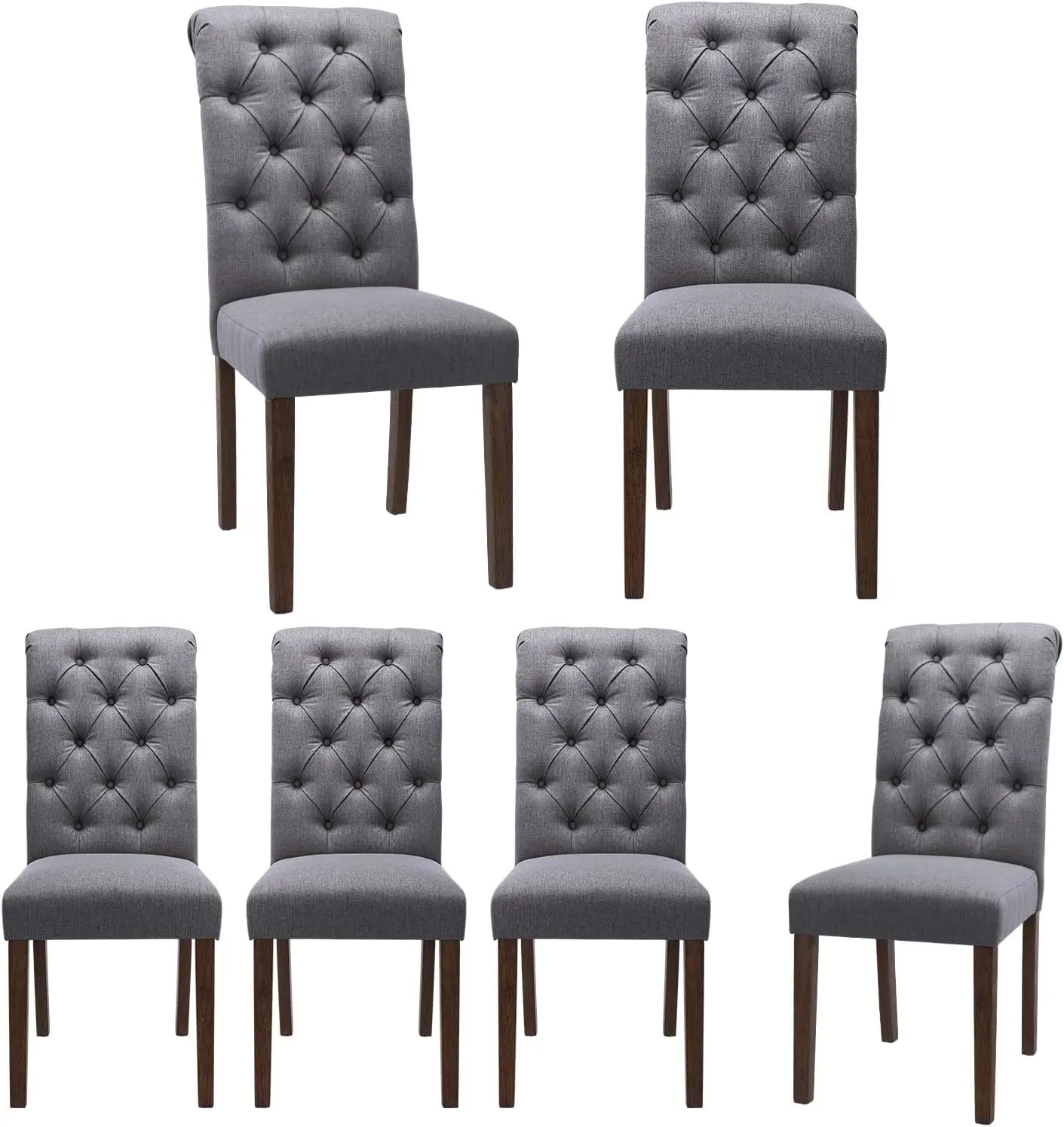 Tufted Dining Chairs Set of 6 Upholstered Parsons Dining Room Chairs Fabric Kitchen Side Chair with Wood Legs Dark Grey