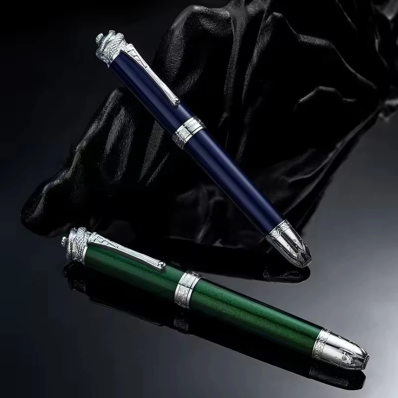 Hongdian N25 Fountain Pen Snake Year Limited Metal Green/Blue Piston Snake Gem Pen Clip NO.6 Nib Business Student Writing Gift