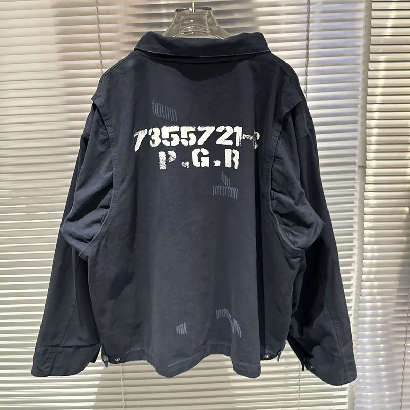 

Промытый старый устойчивый к истиранию проект GR куртки с лацканами на молнии для мужчин и женщин винтажные уличные повседневные свободные куртки пальто зимнее