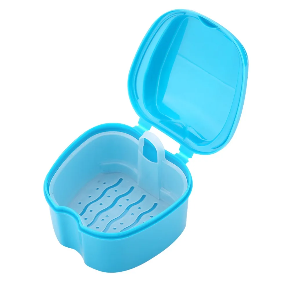 With Filter Screen False Teeth Storage Box Dental Appliance Cleaning Container Denture Storage Case Light Blue Oral Hygiene