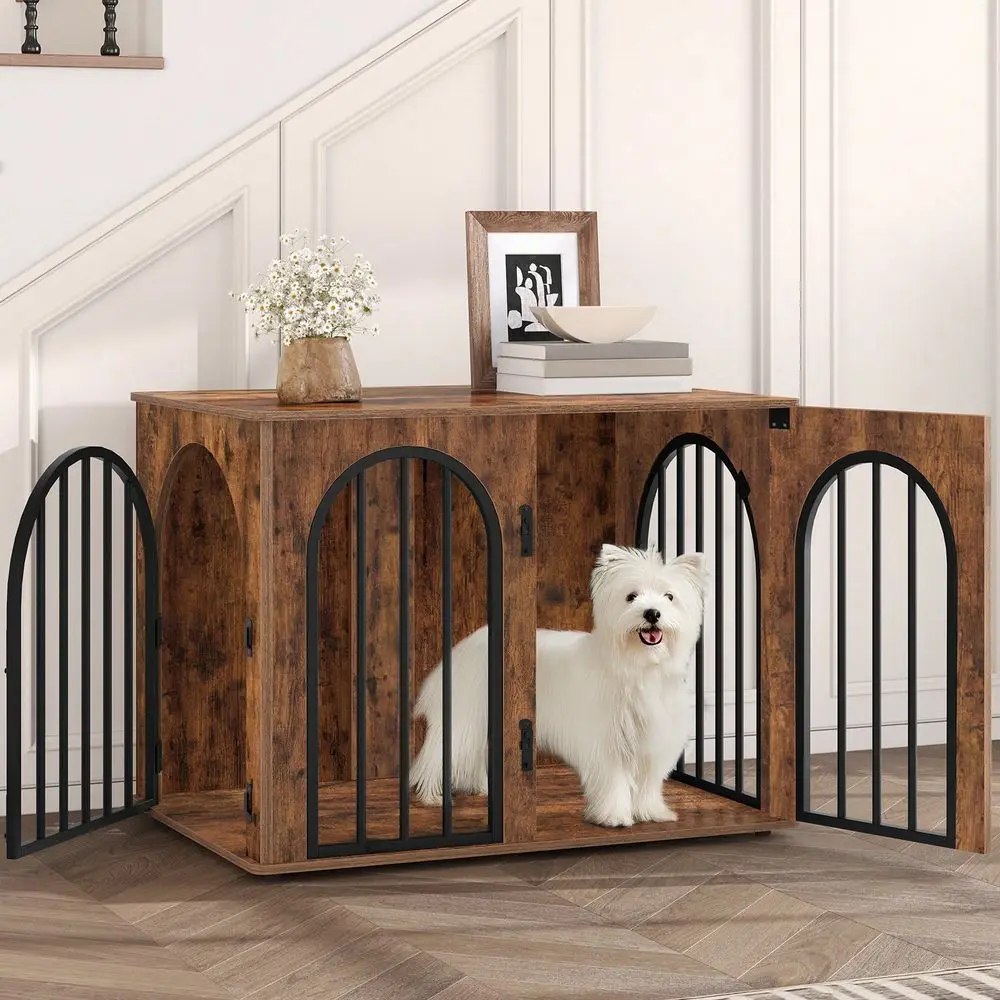 

31.5 Wooden Dog Crate Furniture, Indoor Dog Kennel Dogs Cage For Small Medium Dogs, Heavy Duty Dog Crates Decorative Pet House