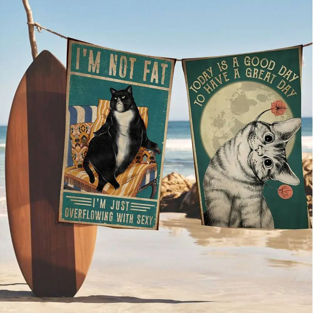 Black Cat Smoking A Cigarette Vintage Microfiber Printed Beach Towel Mountain Climbing Yoga Beach Running Absorbent Soft Towel