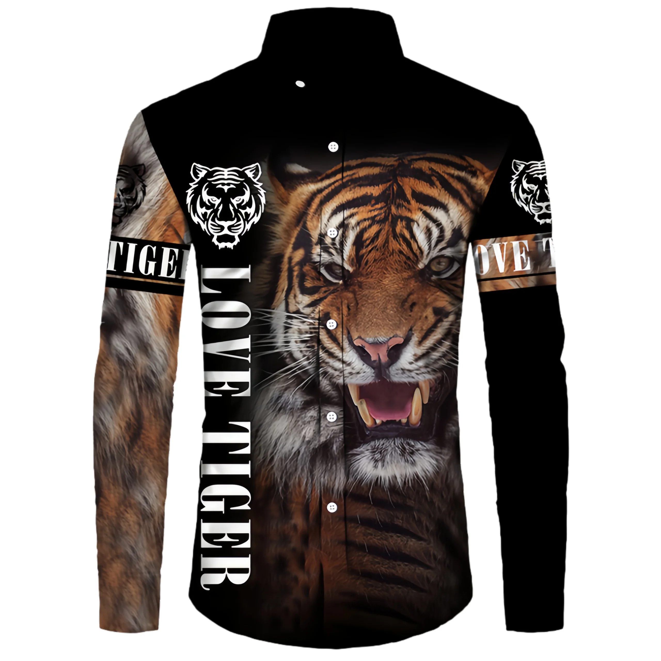 

Fashion Cool Tiger Pattern 3D Printed Polyester Men's Long Sleeve Shirt Autumn Casual Lapel Button Shirt Street Hip Hop Y2k Tops