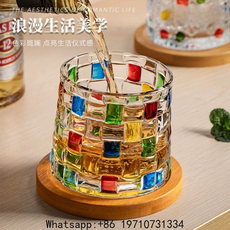 360° Rotating Whiskey Glass – Colorful Spinning Crystal Rocks Glass with Heavy Thick Base, Luxurious Wedding Gift Set