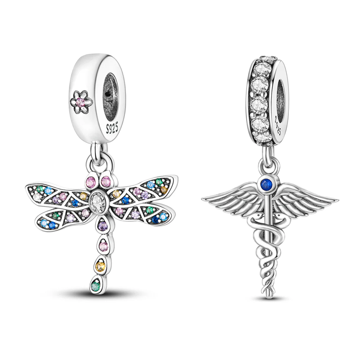 

925 Sterling Silver Dense Inlaid Zirconium Dragonfly Charms Bead Angel Sword Pendants Fit Original Bracelet DIY Jewelry Gift