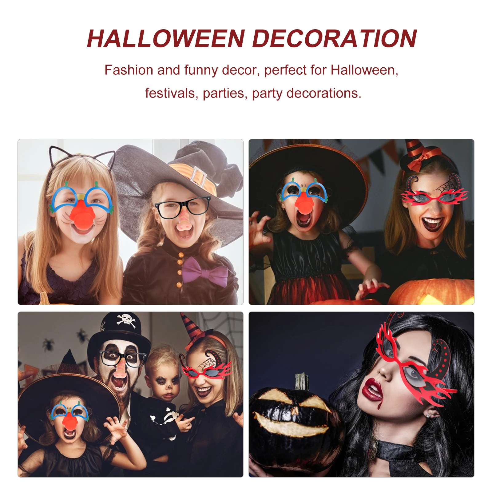 4 szt. Okulary Imprezowe Halloween Śmieszne Karnawał Maskarada Małe Lekkie Unikalny Design Idealne Rekwizyty do Zdjęć