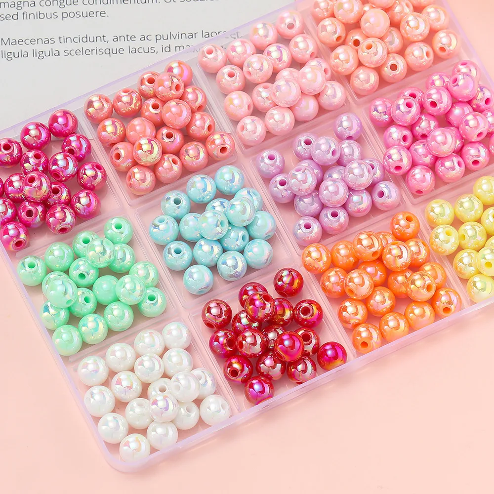 Image of 100 Stück 6mm AB-Farbene Acryl-Perlen Runde Lose Abstandsperlen für DIY Armband Schmuckherstellung