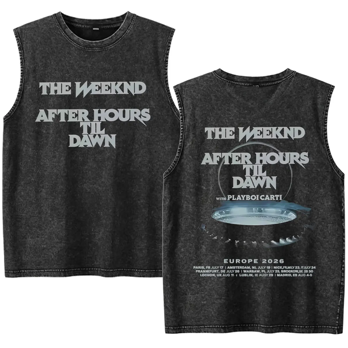 Rapper The Weeknd 2026 After Hours Til Dawn with Playboi Carti Tour Vintage Washed Tank Top Men Summer Oversized Fans Music Vest