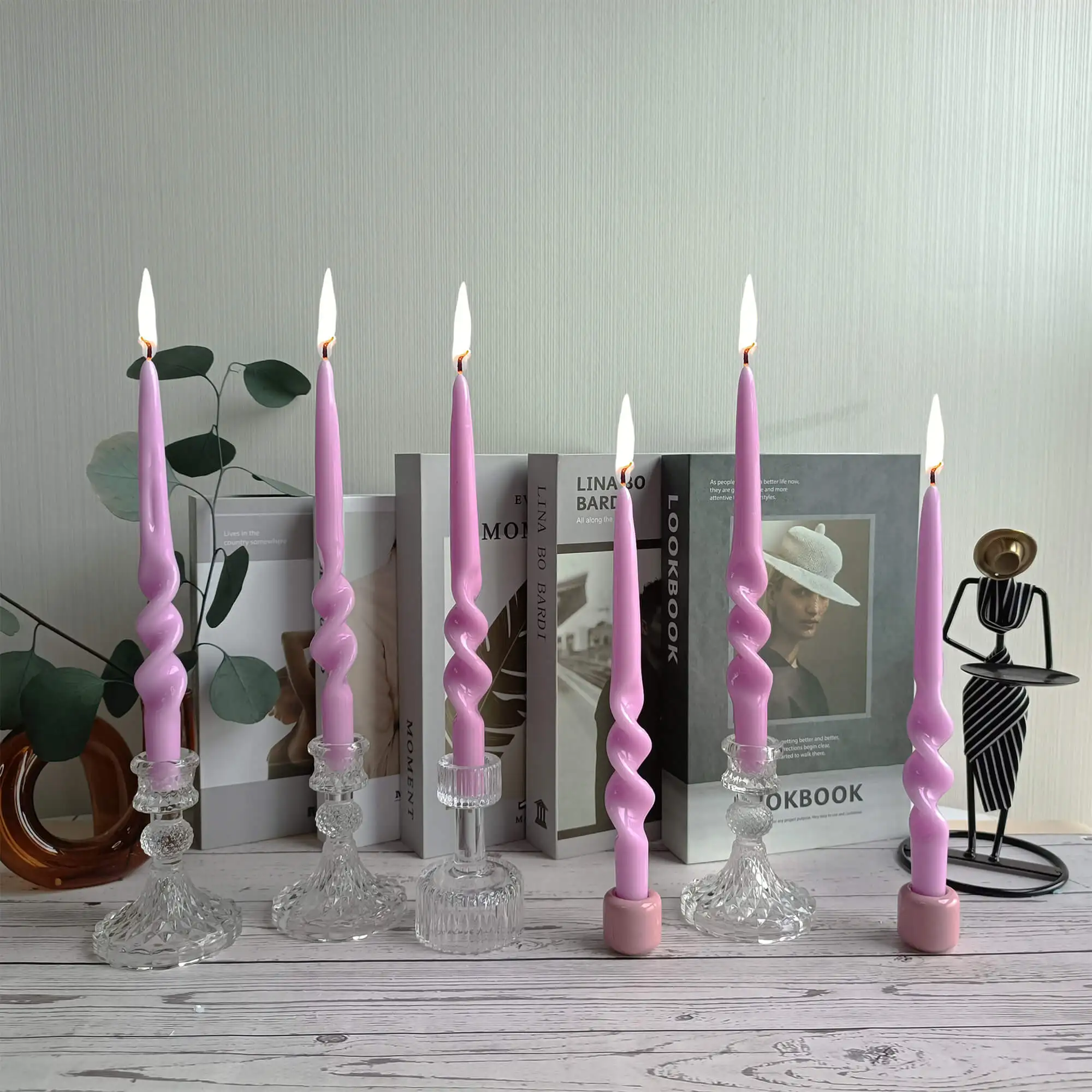 2 Pcs 9 Inch Coloured Candles Unscented Smokeless Spiral Handmade Paraffin Stick Candles Wedding Decoration Accompaniment Candle