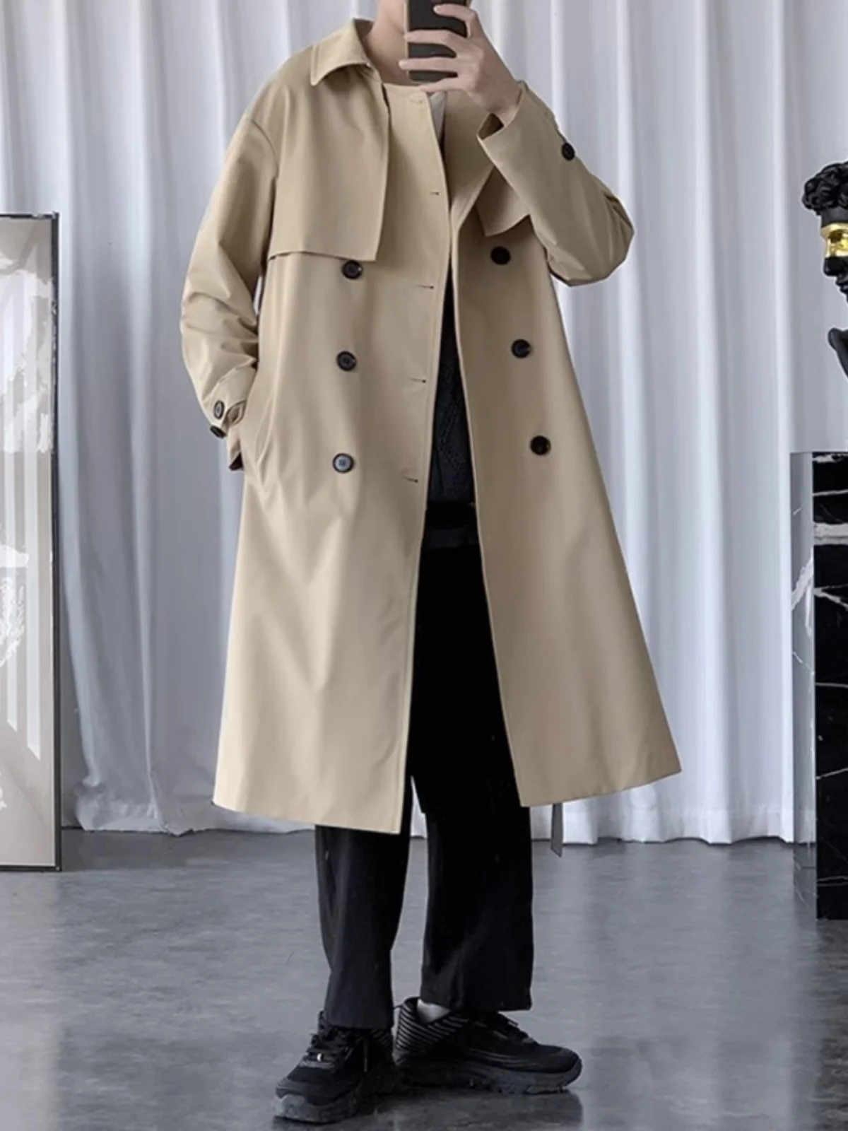 

Men's Spring 2024 New Sle Windbreaker Coat Trendy Haome Civil Servant German Sle Long Coat Stand Fit Double Breasted