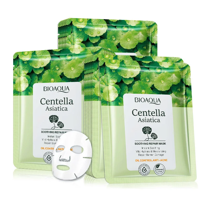 

20pcs BIOAQUA Centella Asiatica Soothing Facial Mask Anti-Acne Shrink Pore Oil Control Hydrating Moisturizing Repair Skin Care