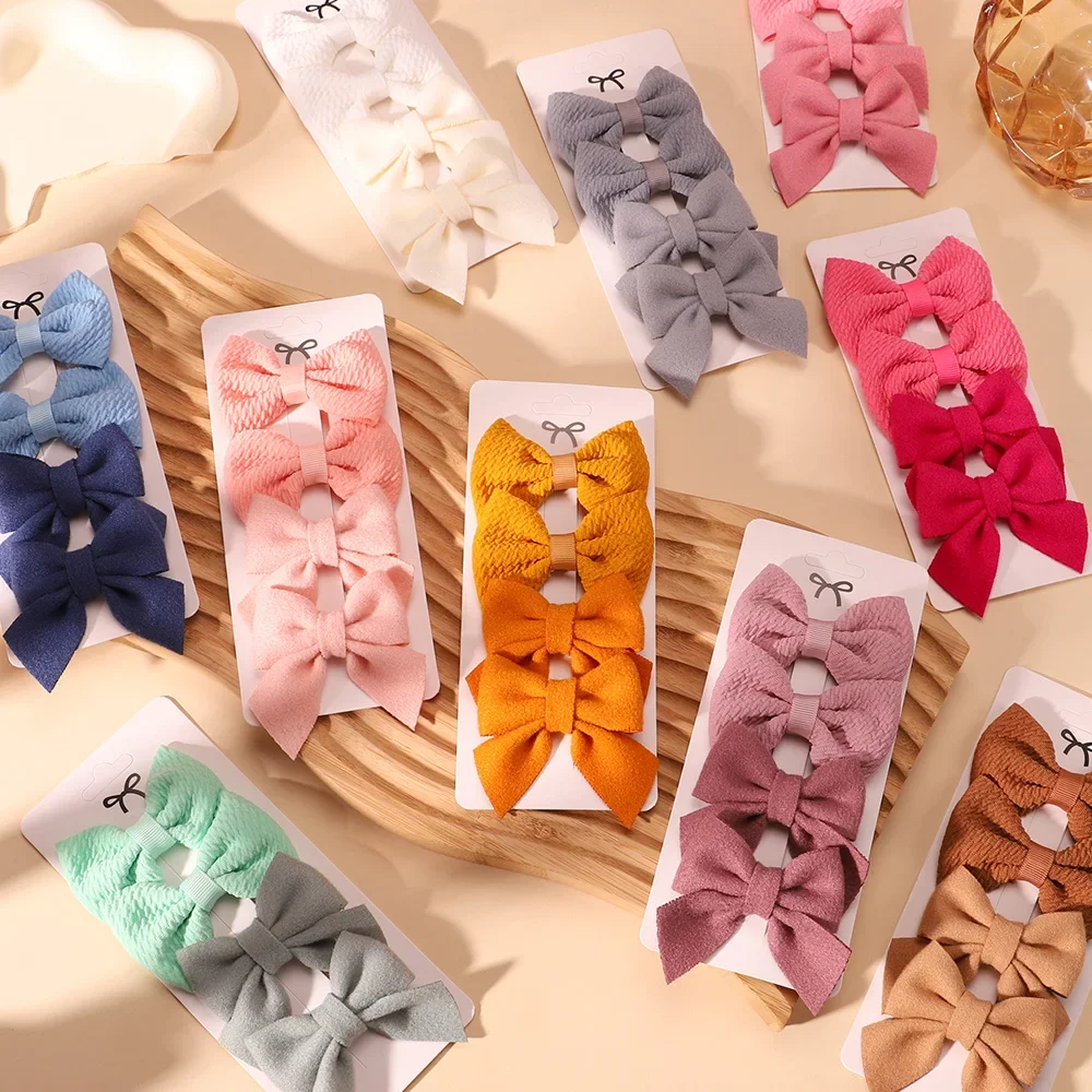 4Pcs/Set Newborn Nylon Solid Bowknot Hair Clips for Kids Handmade Bows Hairpin Infant Barrettes Headwear Girls Hair Accessories