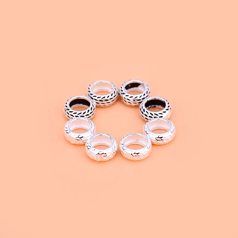 5PCS S925 sterling silver vintage tire gasket Circle bead Handmade creative DIY beaded material bracelet accessory