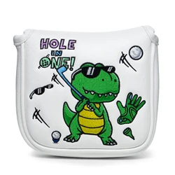 Cute Dinosaur Golf Mallet Putter, Headcover with Magnetic Closure, Elegant Embroidery, White Premium Leather