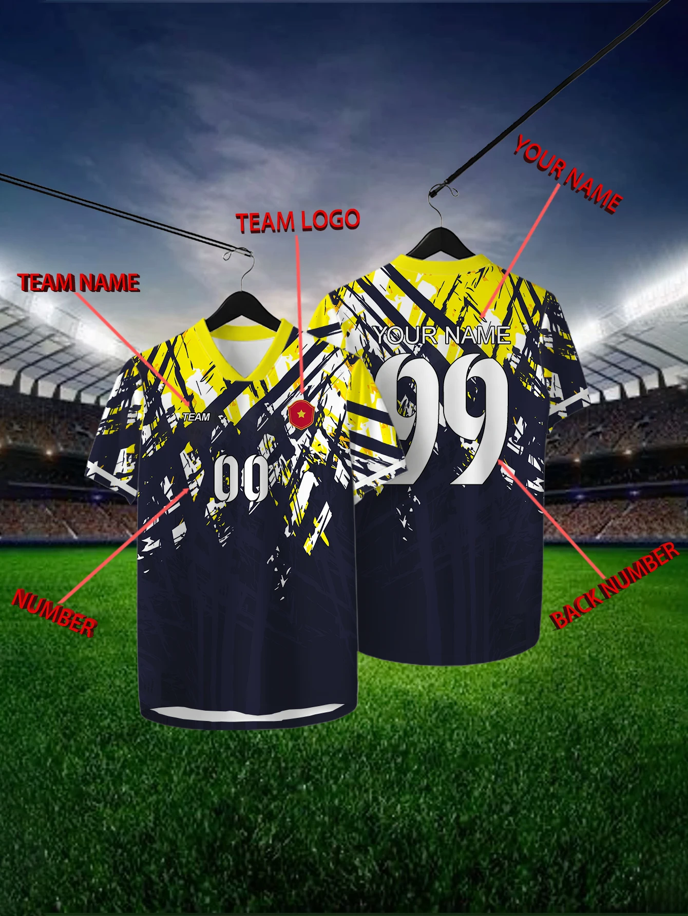 

Customized Geometric Black Short Sleeved Shirt with Team Name, Emblem, Name and Number, Outdoor Sports Short Sleeved T-shirt
