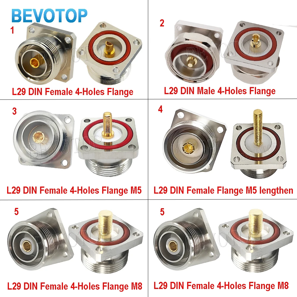 10Pcs/lot L29 7/16 DIN Female With 4 hole Flange Panel Mount Solder Cup M5 28mm lengther 12.5mm plug Connector calbe RF Adapter