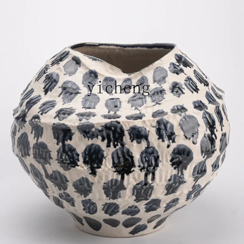 D21 Small Conch Ceramic Vase Home Pottery Pot Hand-painted Big Belly Flower Arrangement Table Decoration