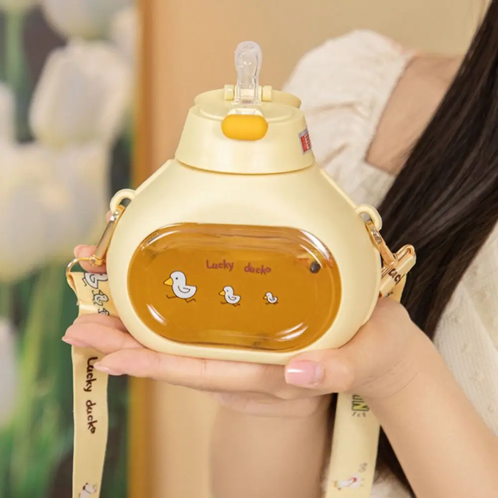 

Duck Shape Cute Duck Bottle with Straw Carried with Straps Big Belly Water Bottle PC Portable Large-Capacity Big Belly Cup