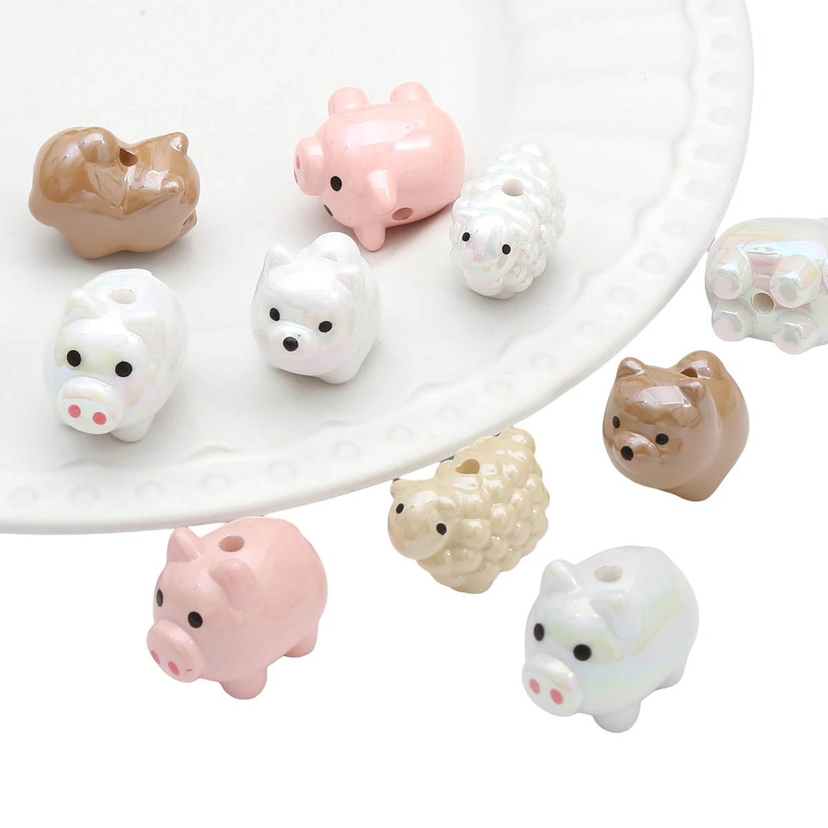 1Pc Cute 3D Dog Pig Sheep Acrylic Beads For Jewelry Making Multi Color Animal Loose Spacer Beads Diy Bracelet Charms Accessories