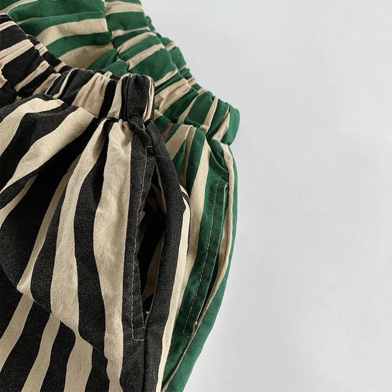 أطفال السراويل خمر الكتان القطن شريط السراويل للبنين تصميم غير رسمي السراويل المطاطية الخصر طفل صبي ملابس بناطيل أطفال