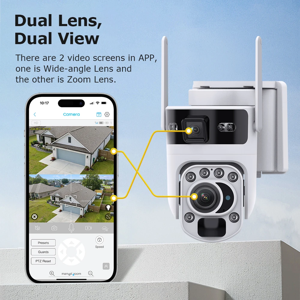 6MP Ubox APP 20X Zoom Dual Lens Solar Power 4G/ IP Camera AI Humanoid Motion Detection Auto Tracking  Security CCTV Baby Monitor