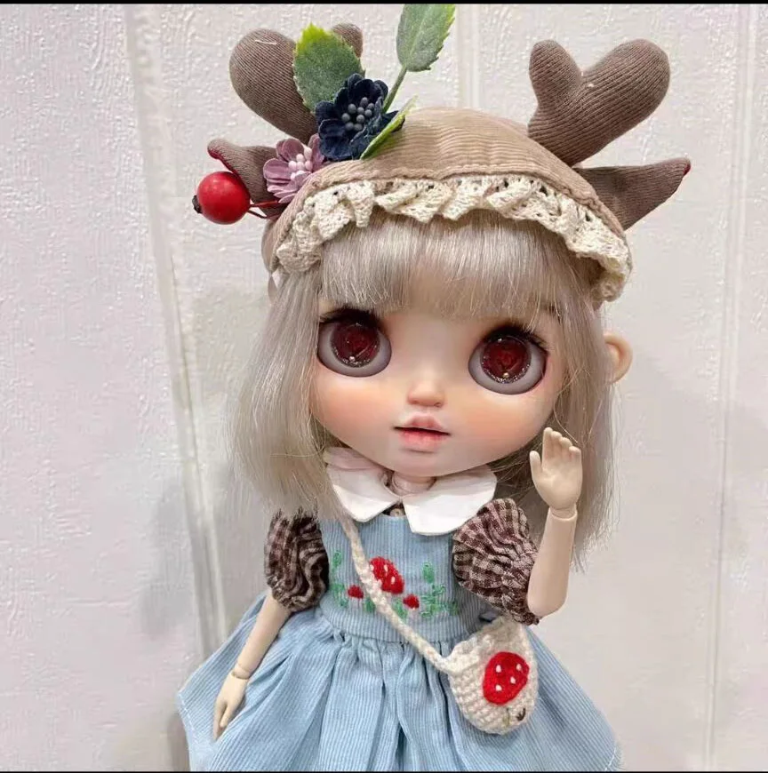 5pcs Embroidered Forest Deer clothes blythe doll outfit Main skirt /headwear/bag/socks 1/6(Fit for Pullip,Ob22/24/26, Licca)