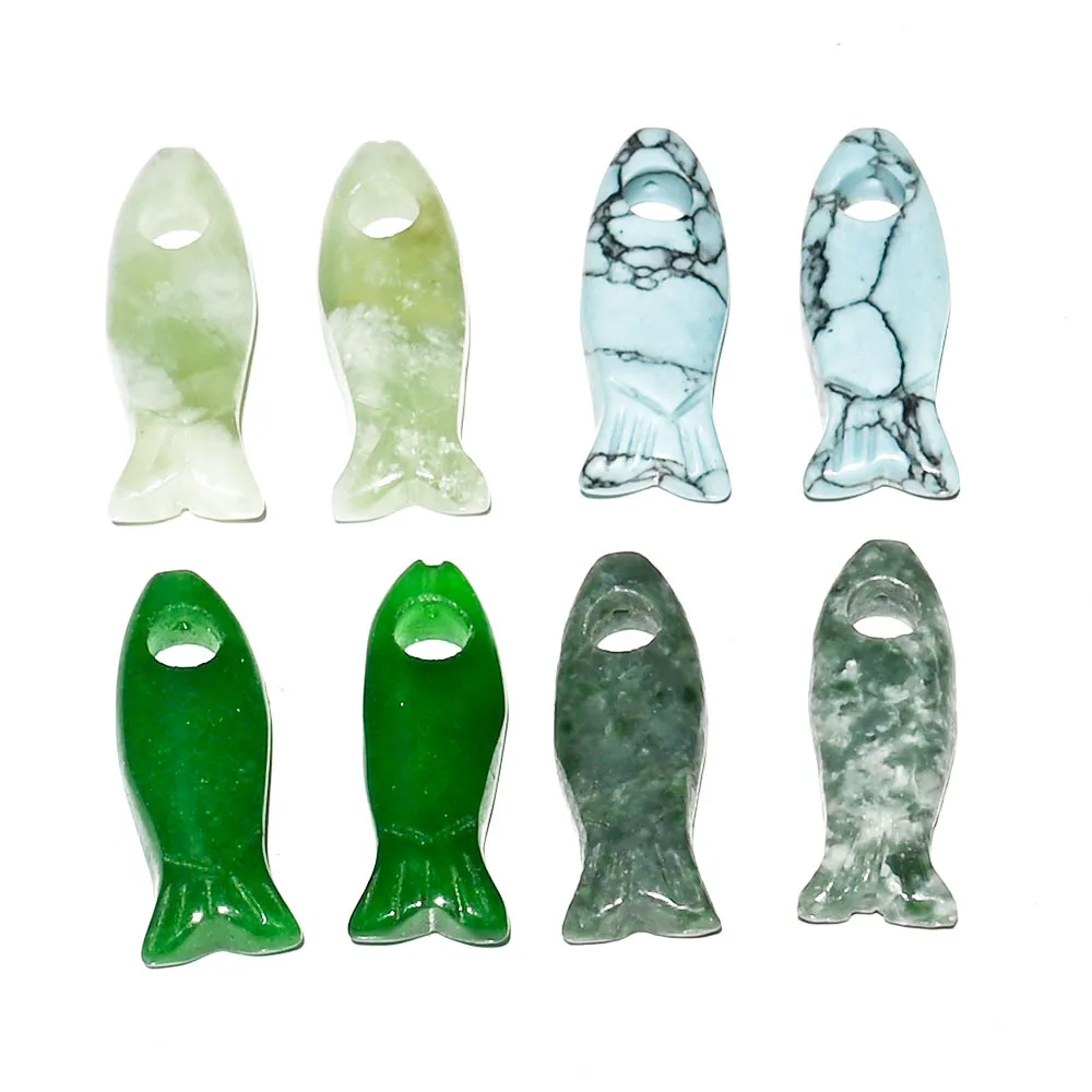 Natural crystal semi-precious stone carved large hole mini fish pendant 10*30mm xiuyu jade turquoise animal charms for necklace