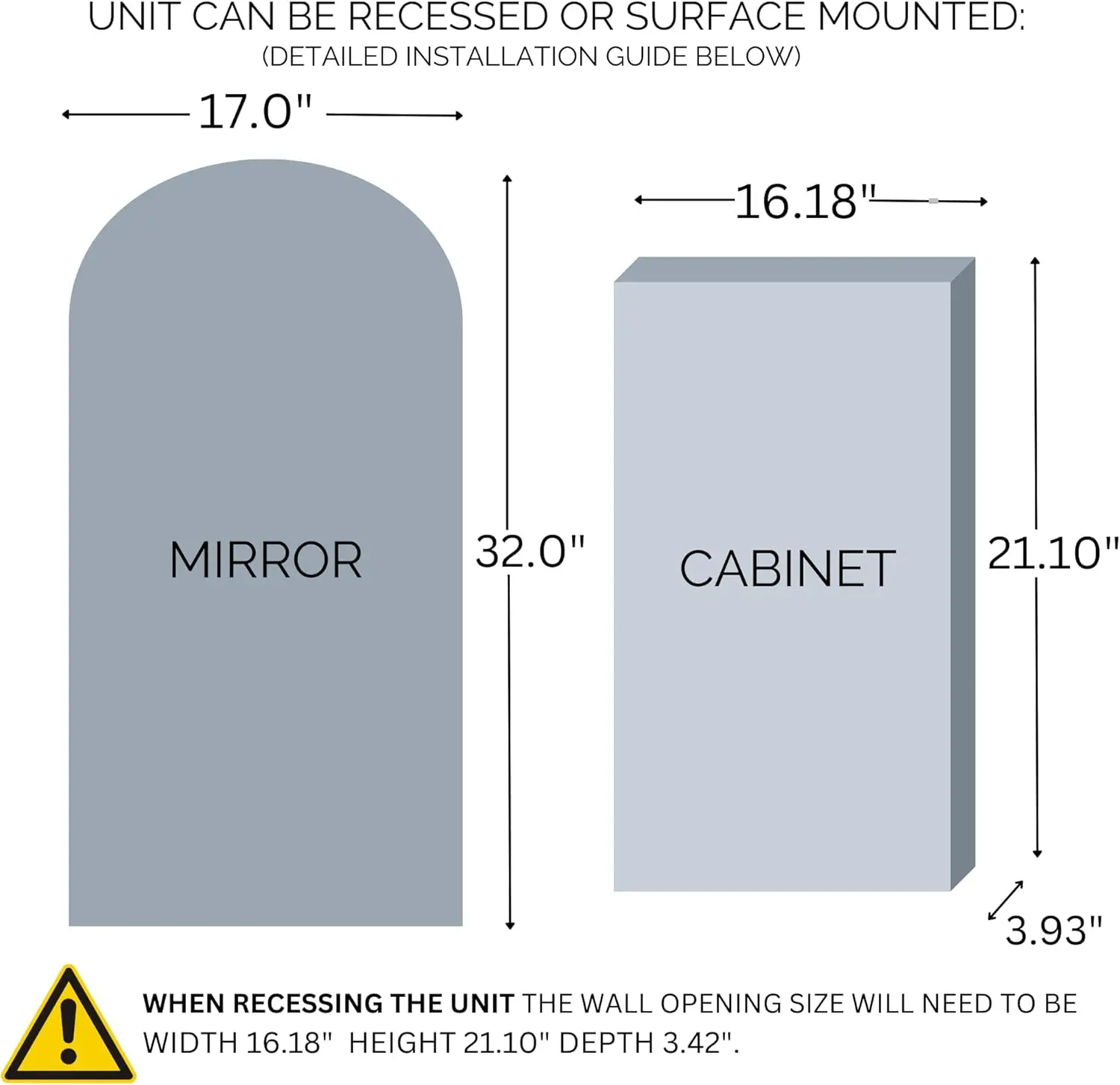 Armoire à Médicaments avec Miroir pour HOWall, Placard à Médicaments Encastré ou à Montage en Surface, 17x32 Pouces, Grand