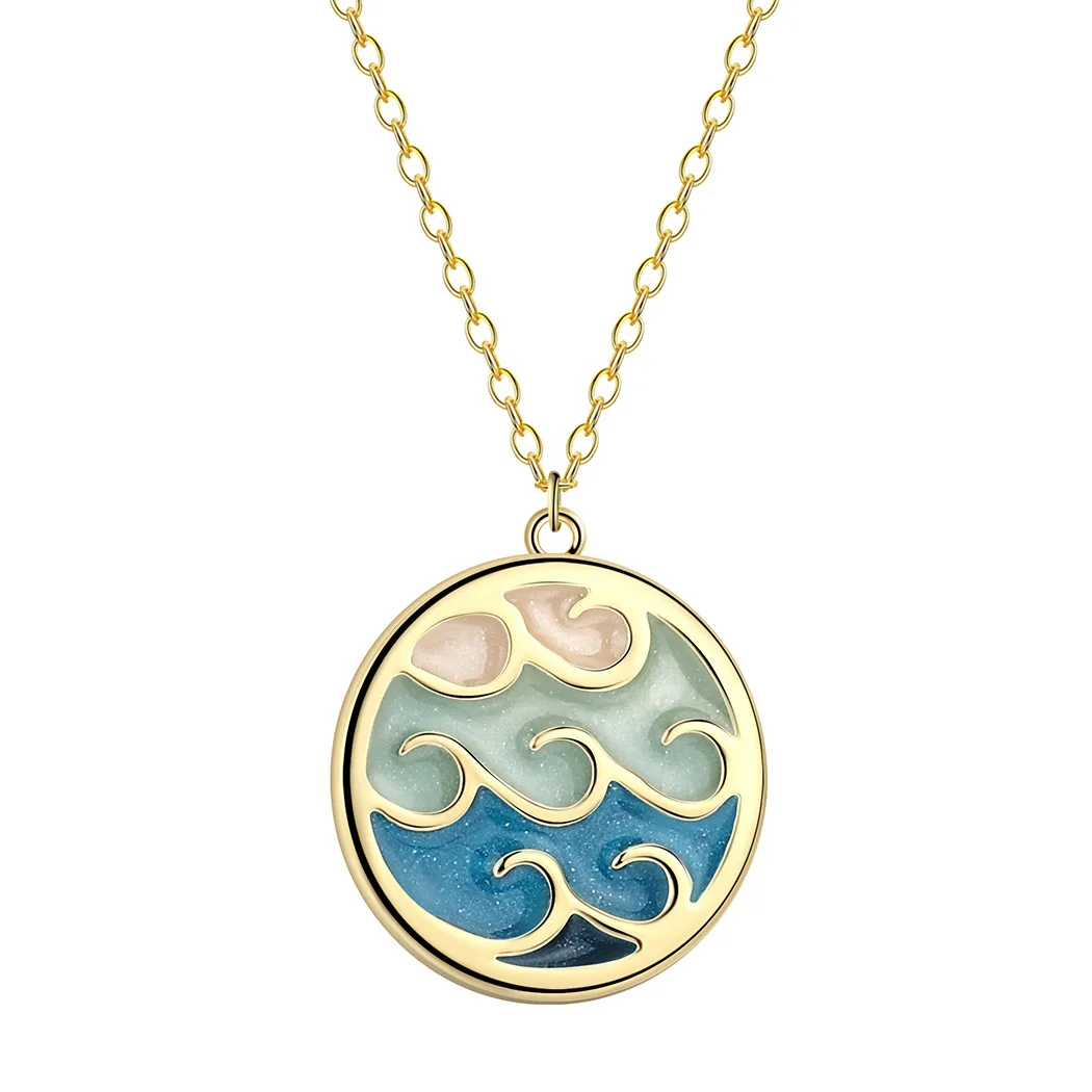 Stainless Steel Blue Wave Necklace Pendants Long Chain Beach Nautical Surfing Necklace Jewelry Tropical Wedding Jewelry Gift