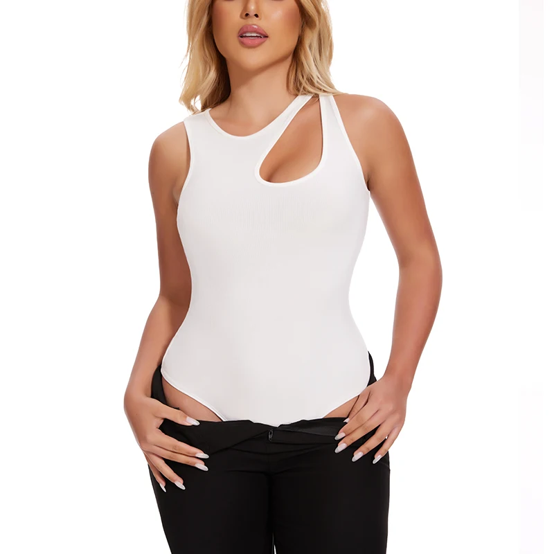 Cut Out Bodysuit Women Sleeveless Tank Top Slim Fit Thongs Shapewear Tummy Control Body Shaper Black White Clothes Female