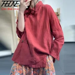 THHONE Fashion Woman Blouse Women's Clothing Autumn Vintage Blusa Mujer Long Sleeve Korean Shirts Cotton Linen Solid Camisas