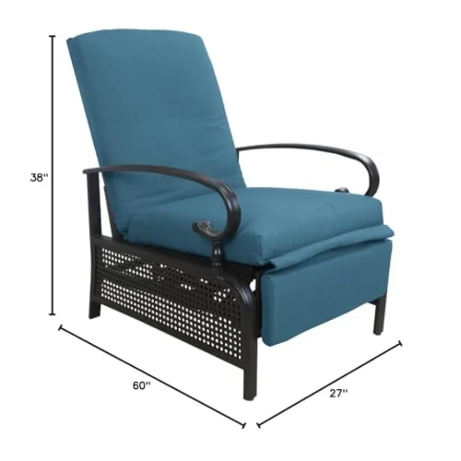 Adjustable Outdoor Reclining Lounge Chair for patio use, aluminum frame with beige fabric, rust-proof and UV-resistant
