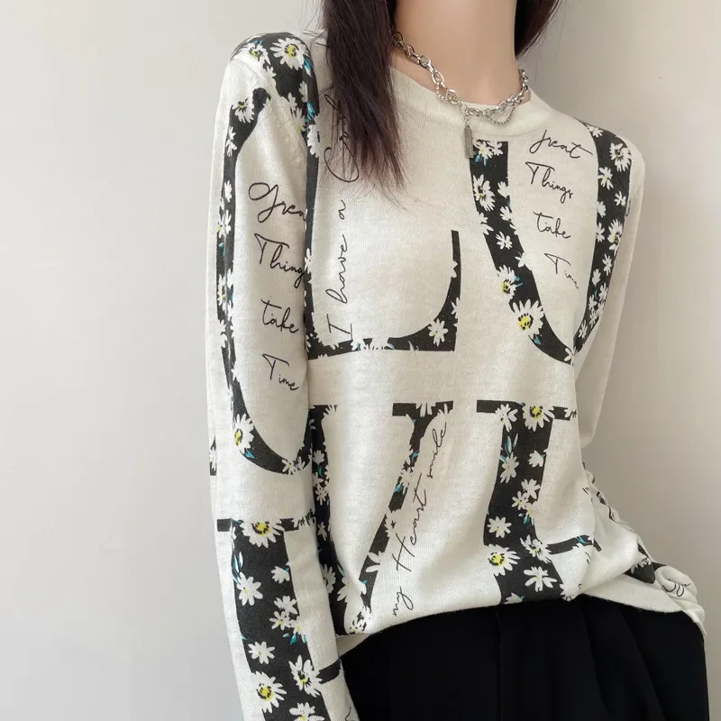 Female Tops Off White Cotton With Print 2024 Women's T Shirts Coquett Spring And Autumn Clothes Offer Elegant Hot Tees