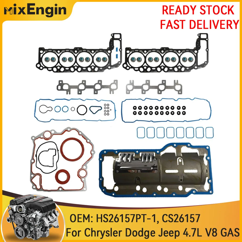 

Engine Full Gasket Set Fit 4.7 L For Chrysler Grand Cherokee Dodge Ram Jeep Commander EVA EVC 4.7L V8 GAS 99-03 HS26157PT
