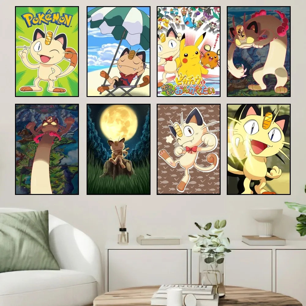 MINISO Cartoon Cute P-Pokemon Meowth P Poster Home Prints Wall Painting Bedroom Living Room Decoration Office