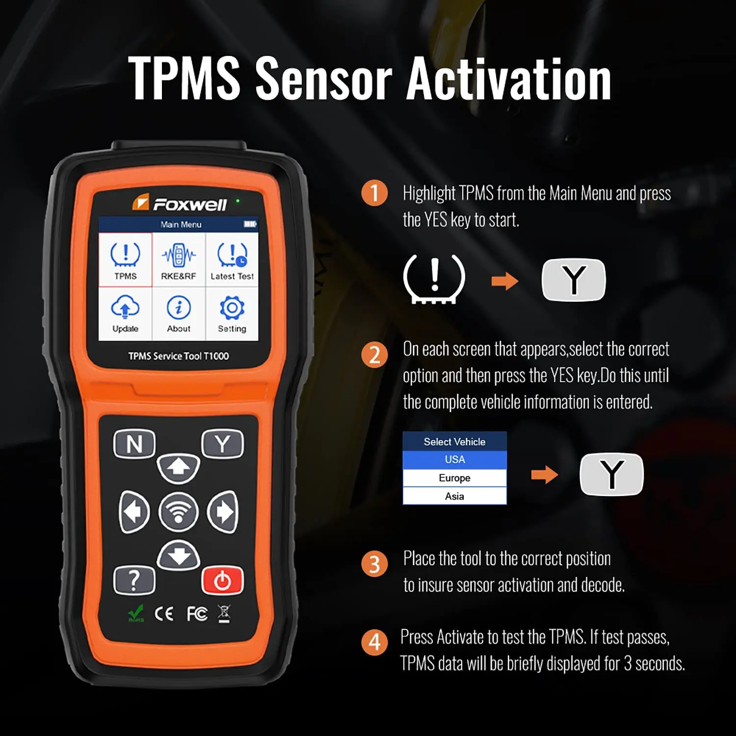 Foxwell Program Read/Check/Active Tire Sensor for 315/433MHz TPMS Reset Tool