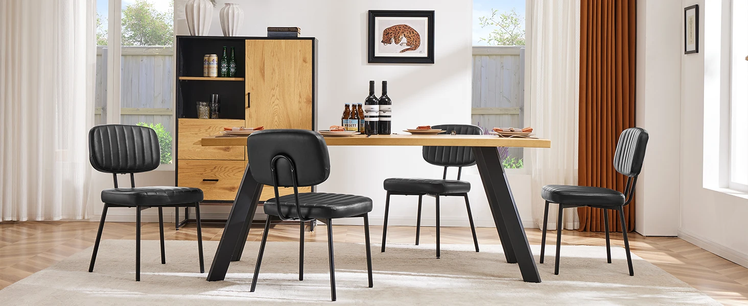 Japandi Ergonomic Faux Leather Dining Chair front view