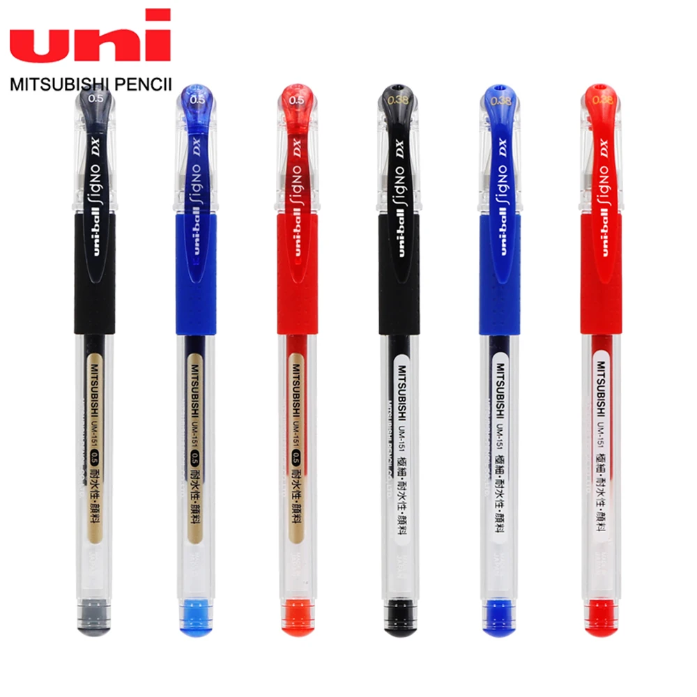 

6pcs Uni Gel Pens UM-151 0.28/0.38/0.5mm Bullet Tip Writing Smooth Black/Blue/Red School Stationery Office Supplies