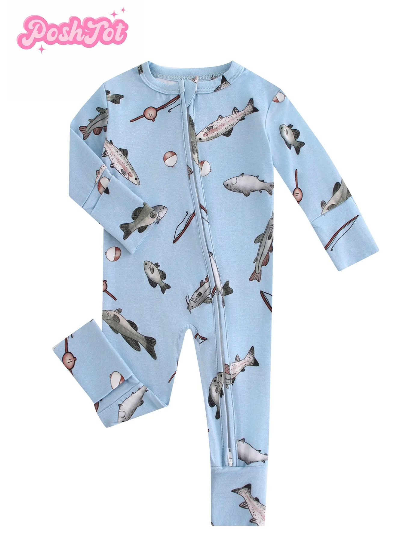 POSHTOT Small fish pattern fiber baby long sleeve.  Baby pajamas two-way zipper 0-2 years romper. Baby jumpsuit.