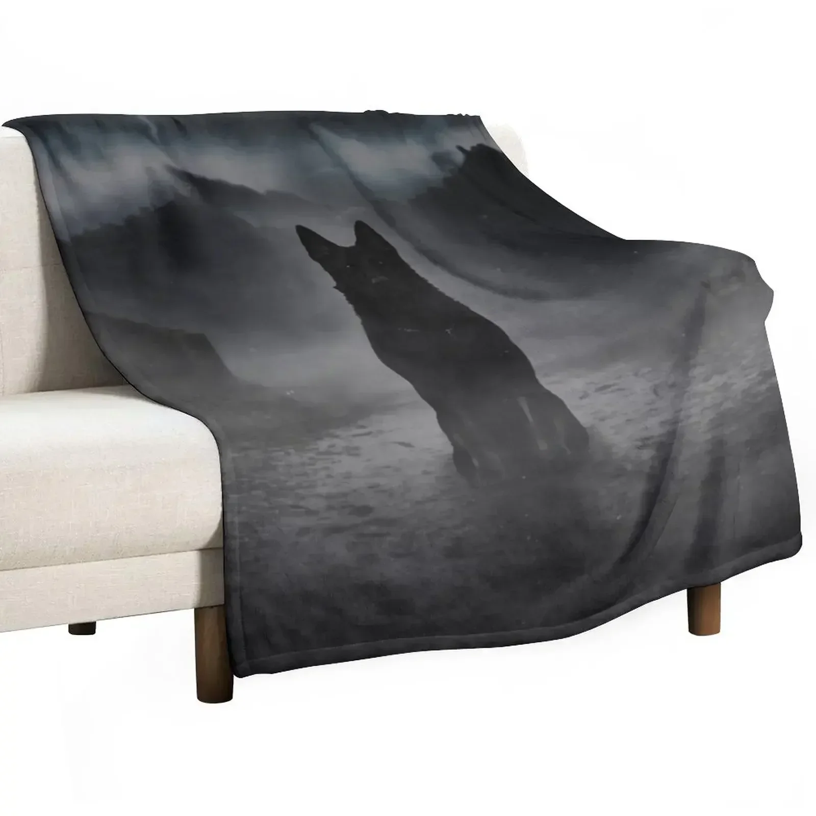 

Black german shepherd in the fog Throw Blanket Large Sofa Quilt Decoratives blankets and throws Blankets