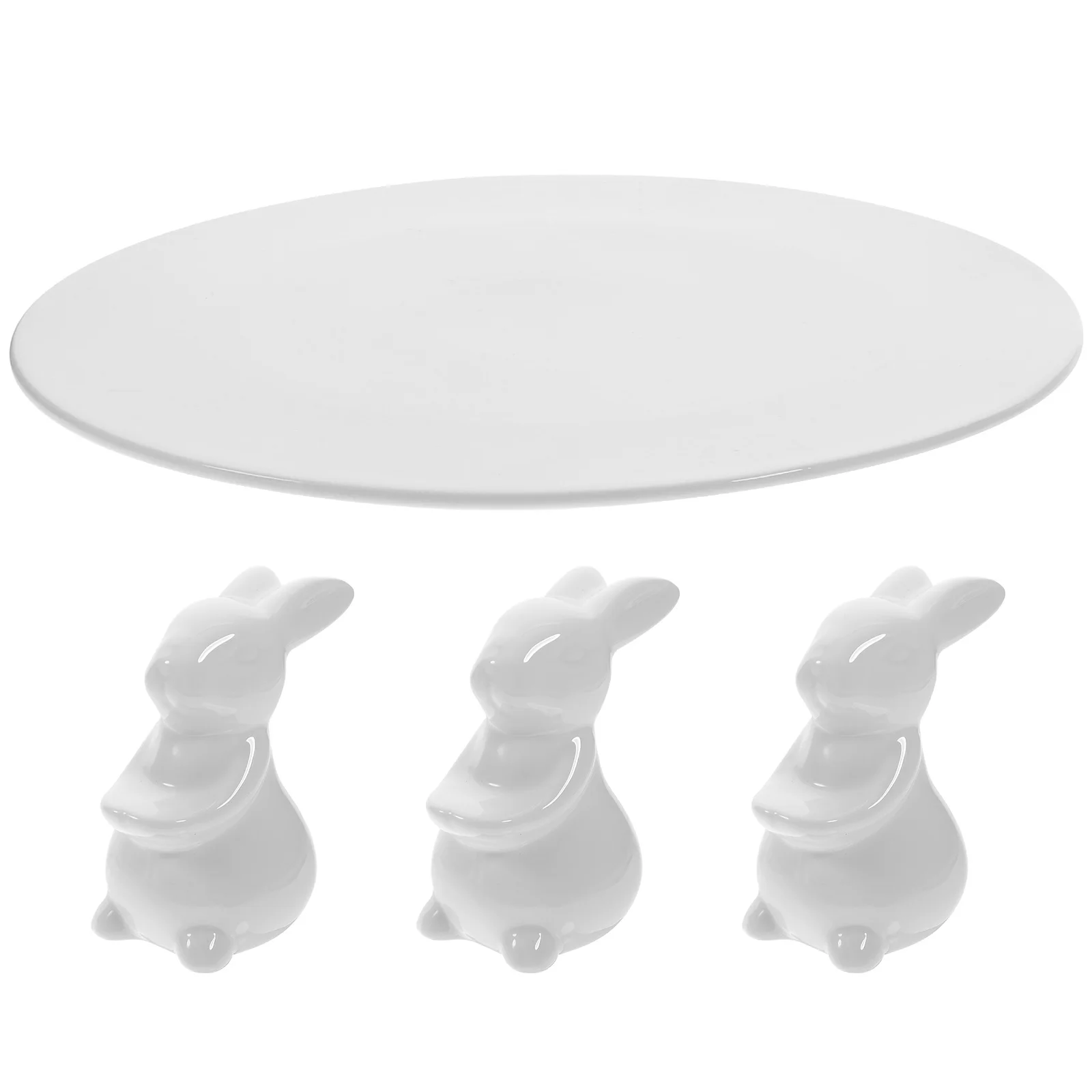 

1Set Ceramic Easter Cake Stand Round Rabbit Decor Dessert Plate Party Food Display Tray Multi-Function Cake Stand