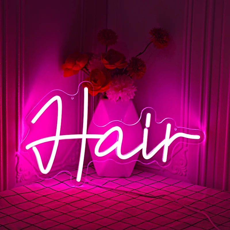 Hair Neon Sign Led Light Super Beauty Salon Lamp Hanging Acrylic Night Light Street Room Home Hair Salon Personality Wall Decor